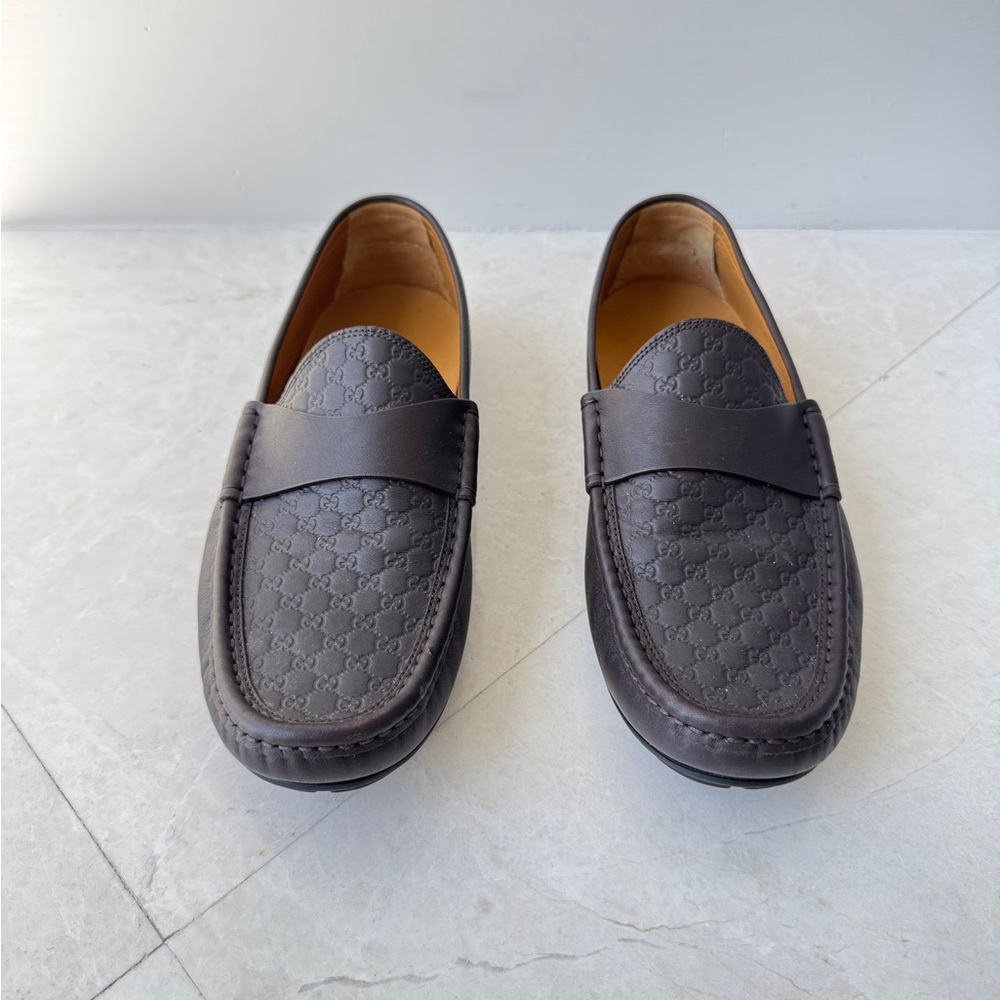 Mens Brown GUCCI Supreme Leather Loafers drivers size 8 - Picture 4 of 10